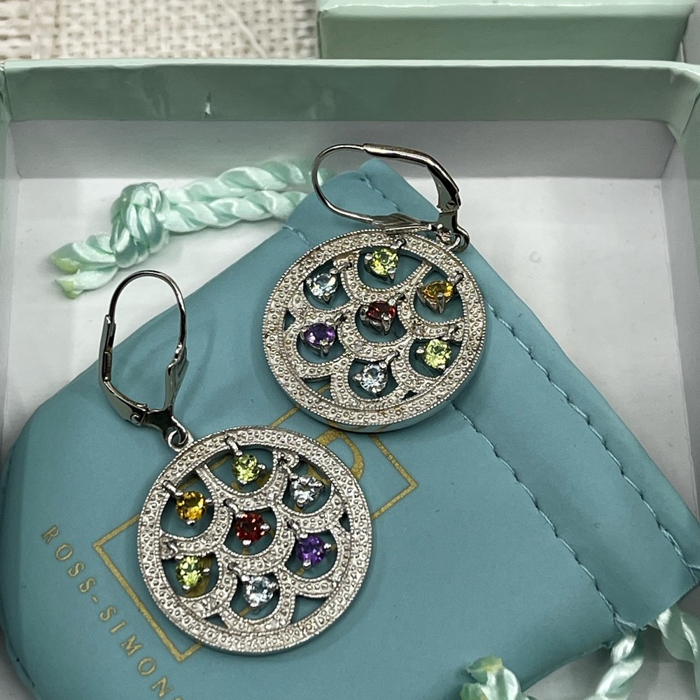 Vintage Ross-Simons Real Sterling Silver Multi-Gemstone Earrings - Picture 5 of 16